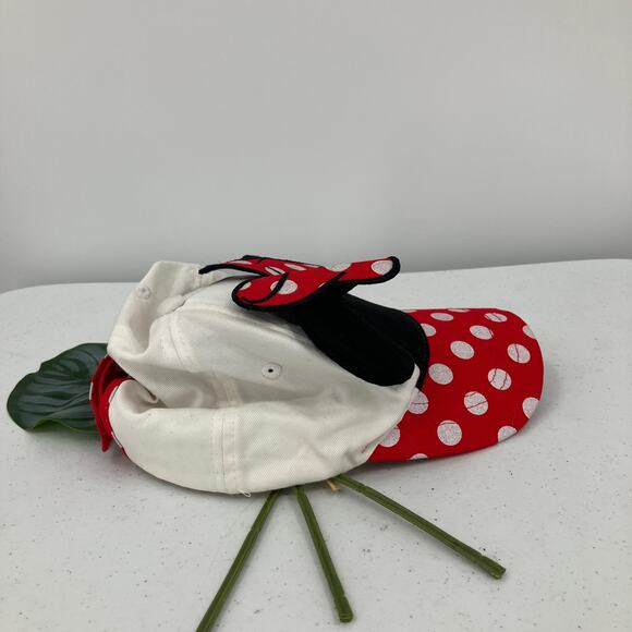 Disney Red White Black Sparkle Polka Dot Minnie Mouse Adjustable Baseball Hat - Picture 7 of 10